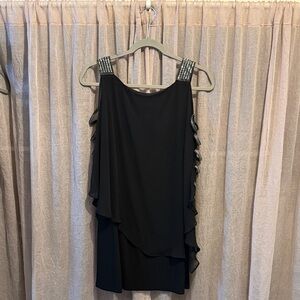 MSK Black Layered Mini Dress with Jeweled Straps